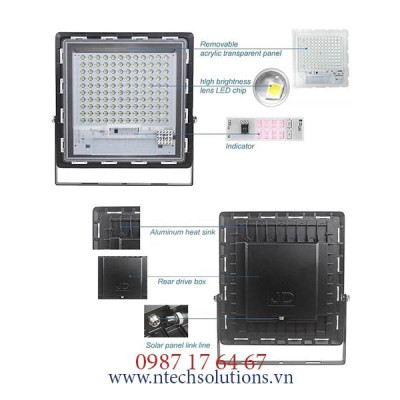 Đèn Pha Chống Lóa Cao Cấp Năng Lượng Mặt Trời JinDian JD-740 Công Suất 40W - Khung Nhôm
