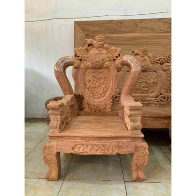 Bộ bàn ghế phòng khách nghê phượng gỗ hương đá tay 12 tựa liền