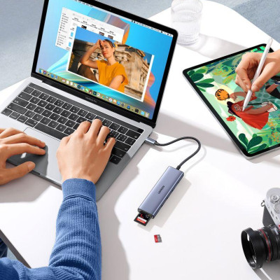 Ugreen UG25124CM511TK USB type C sang 1 x HDMI 4K30Hz + 3 x USB3.0 + TF + SD Bộ chuyển 6in1 - HÀNG CHÍNH HÃNG