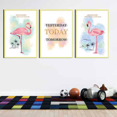 Bộ 3 tranh canvas treo tường Decor Hồng hạc, phong cách scandinavian – DC073