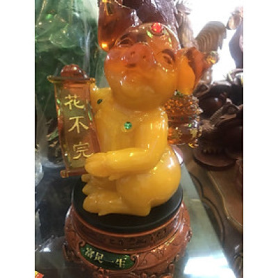 Tượng Chú Heo Vàng to ngồi đế xoay mang vác hủ vàng túi tiền trên lưng 42cmx30cm ý nghĩa money Lộc Vào Anh Chị trưng phòng khách nhà, công ty, bàn làm việc , quà tặng  ạ