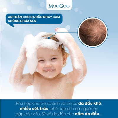 Dầu gội đầu dịu nhẹ cho bé không SLS, Sulfate, cho bé, da nhạy cảm, v da cơ địa - MooGoo