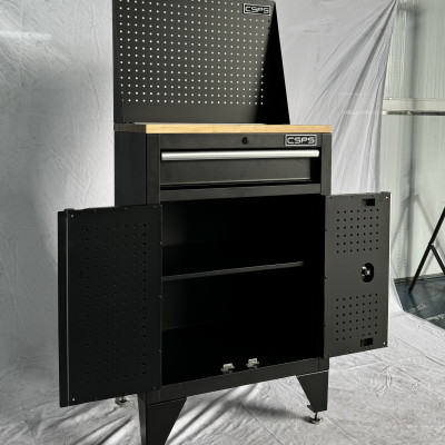 Tủ dụng cụ CSPS 61cm - 01 hộc kéo màu đen, tay cầm trắng kèm chân tủ ván gỗ vách lưới