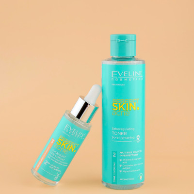 Nước hoa hồng Eveline Perfect Skin Acne điều tiết bã nhờn và se khít lỗ chân lông 200ml_[Tặng kèm mặt nạ Hàn Quốc cao cấp]
