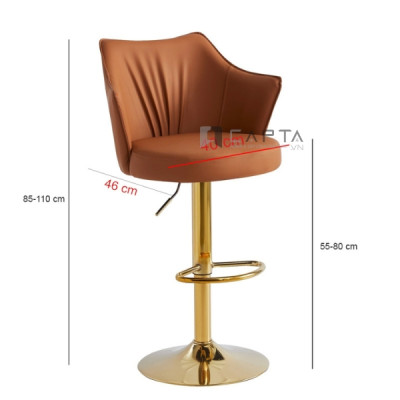 Ghế quầy bar nệm PU màu xám CB2297B-P Nội thất Capta Ghế quầy đảo bếp nệm PU mềm màu xám chân tăng giảm màu vàng Gold 