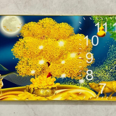 XẢ KHO TRANH ĐỒNG HỒ - TRANH ĐỒNG HỒ TRÁNG GƯƠNG CÂY KIM TIỀN TÀI LỘC (TẶNG KÈM ĐINH 3 CHÂN)