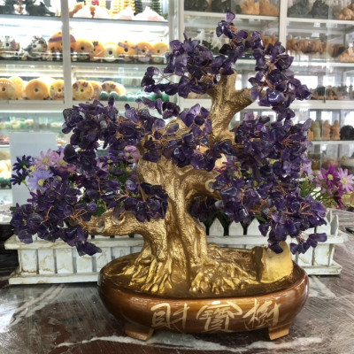 Cây Tài Lộc bonsai phong thủy đá thạch anh tím - Cao 40 cm