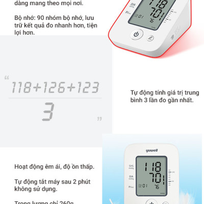 Máy đo huyết áp điện tử bắp tay chính hãng YUWELL YE660D [Nhập khẩu chính hãng - Bảo hành 5 năm]