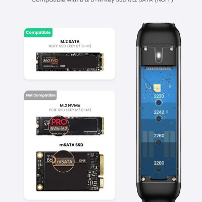 Ugreen UG70533CM298TK M.2 B-Key NGFF ra type c 3.1 gen 2 và usb 3.0 hộp ổ cứng ssd - HÀNG CHÍNH HÃNG