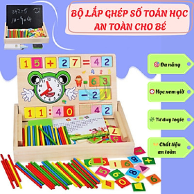 Bộ Đồ Chơi Học Toán Thông Minh Kèm Đồng Hồ Cho Bé- Hộp Đồ Chơi Gỗ Giáo Dục – Học Số, Phép Tính và Thời Gian- Bộ Lắp Ghép Số Toán Học Kèm Đồng Hồ Gỗ Cho Trẻ- Bộ Học Toán Tư Duy Montessori Cho Bé- Bộ Đồ Chơi Gỗ Toán Học & Nhận Biết Giờ Giấc