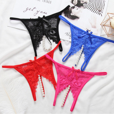 Quần lót nữ xẻ đáy đính hạt ngọc trai - Màu hồng