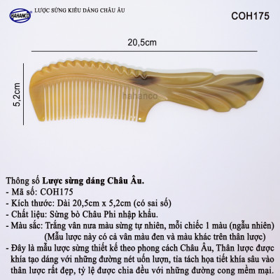 Lược sừng kiểu dáng Châu Âu sang trọng (Size: XL - 20cm) COH175 - Lược sừng xuất Nhật - Chăm sóc tóc