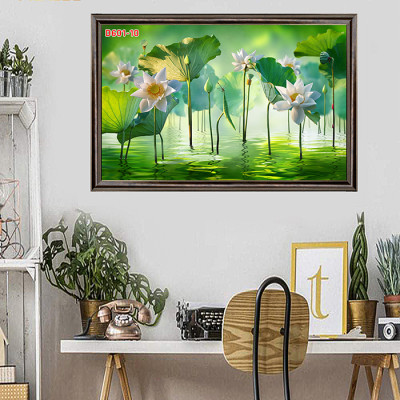 Tranh kính cường lực Hoa sen D601 09 (được chọn mẫu)