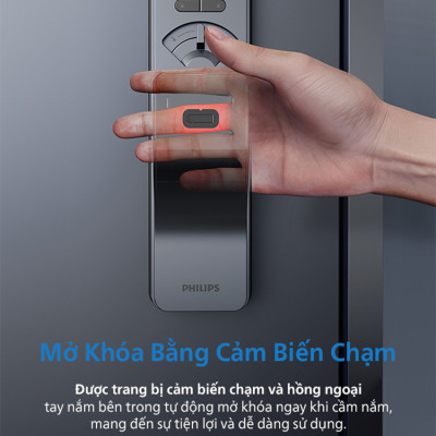[CHÍNH HÃNG] Khóa cửa thông minh Philips DDL801-5HBS – Điều khiển từ xa, vân tay, thẻ từ, mật khẩu, chìa cơ, tích hợp chuông cửa