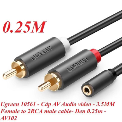 Ugreen UG10561AV102TK 0.25M màu Đen Cáp âm thanh 2 đầu Bông sen sang 3.5mm Âm - HÀNG CHÍNH HÃNG