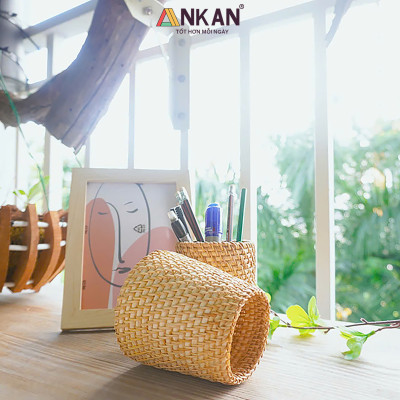 Cốc Mây Tre Đan Thủ Công Đa Năng - Đựng Bút, Cắm Hoa, Trang Trí Bàn Làm Việc - Phong Cách Vintage