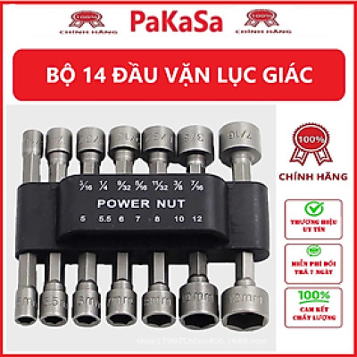 Bộ 14 đầu vặn khẩu cho khoan chuyên dụng loại 1 - 14 đầu tuýp chân lục giác - Hàng chính hãng 