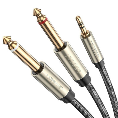 Ugreen UG10618AV126TK 3M màu xám cáp 3.5mm TRS ra 2 cổng 6.35mm TS - HÀNG CHÍNH HÃNG