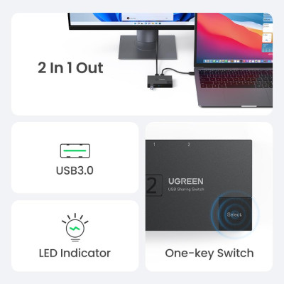 Ugreen UG15149CM618TK 2 vào 1 ra Bộ gộp USB 3.0 hỗ trợ tốc độ 5Gbps kèm 2 cáp 2 đầu USB 3.0 dài 1.5M Màu Đen - HÀNG CHÍNH HÃNG