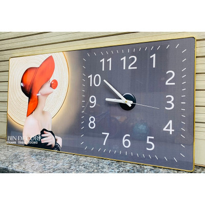 (ẢNH THẬT) Tranh đồng hồ tráng gương cô gái nghệ thuật bo viền vàng kèm đinh