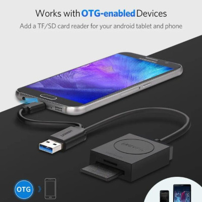 Ugreen UG20250CR127TK 15CM màu Đen Bộ chuyển USB 3.0 sang đọc thẻ TF + SD cao cấp - HÀNG CHÍNH HÃNG