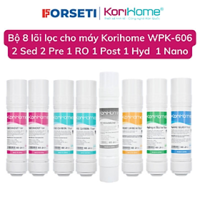 Bộ 8 lõi lọc Korihome chính hãng đầy đủ cho máy WPK-606 hệ lõi cắm nhanh