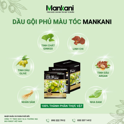 Gói Dầu Gội Nhuộm Tóc, Phủ Bạc Thảo Dược Mankani [Gói 25ml - Nho Tím]