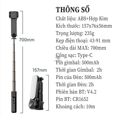Gậy Chụp Hình Gimbal Chống Rung HIGH TECH GATE Q09 Mini Cầm Tay Du Lịch, Chụp Ảnh Tự Sướng Selfie, Quay Video, Livestream, Quay Tiktok Mọi Nơi, Có Đèn Sáng Tháo Rời, Hàng Chính Hãng