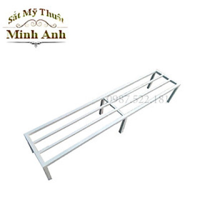 Kệ thép. Dài 100-120 cm. Rộng 20-25-30cm. Cao 10-15-20-25-30cm. 6 chân. 2 nan phụ. Hộp thép 2x2cm ( Hàng Chính Hãng )