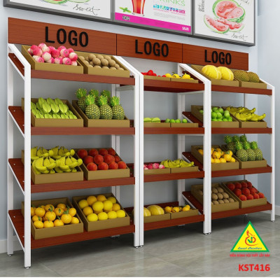 Kệ trưng bày sản phẩm, hàng hóa , kệ trang trí khung sắt mặt gỗ KST416- Nội thất lắp ráp Viễn Đông Adv