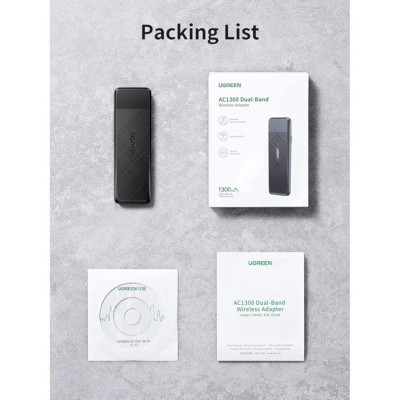 Ugreen UG50340CM492TK AC1300 2.4GHz 400Mbps / 5GHz 900Mbps Màu Đen USB 3.0 thu wifi có ăng-ten - HÀNG CHÍNH HÃNG