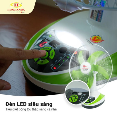 Quạt Tích Điện AC&DC Honjianda HJD-FL316 Có Đèn LED - Hàng Chính Hãng