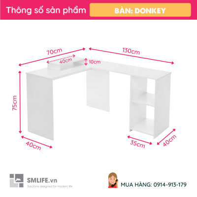 Bàn Làm Việc Chữ L Hiện Đại SMLIFE Donkey
