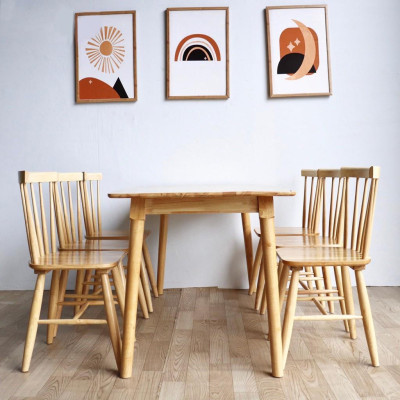 Bộ bàn ăn song tiện tự nhiên 1m65 + 6 ghế tiện 7 nan Thương hiệu Nội Thất Bình Long 