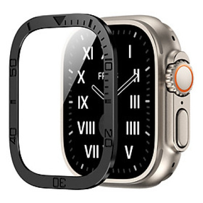Miếng Dán Màn Hình Kính Cường Lực Tích Hợp Khung Viền Kim Loại Bezel cho Apple Watch Ultra / Apple Watch Ultra 2 49mm - Hàng Chính Hãng