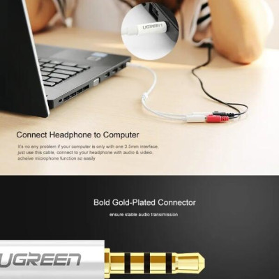 Ugreen UG10789AV141TK 20CM màu Trắng Dây chuyển âm thanh 3.5mm dương sang Jack Mic + Loa âm - HÀNG CHÍNH HÃNG