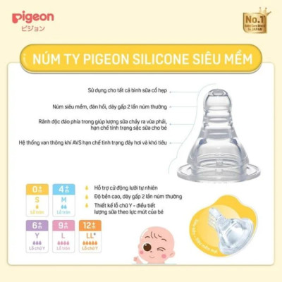 Núm vú cổ hẹp silicone siêu mềm Pigeon (2 cái/vỉ)