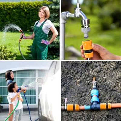 Bộ khớp 5 chi tiết nối nhanh ống nước tưới cây, cấp nước cho máy rửa xe INGCO HHCS05122 kết nối với ống nhựa dẻo PVC phi 16mm, 18mm