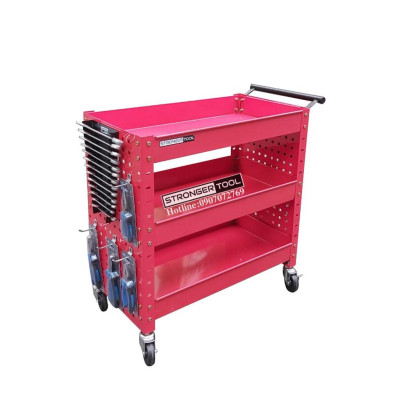 XE ĐẨY DỤNG CỤ 3 NGĂN 2 TẤM HÔNG DÙNG CHO GAGARE TIỆM SỬA XE MÁY