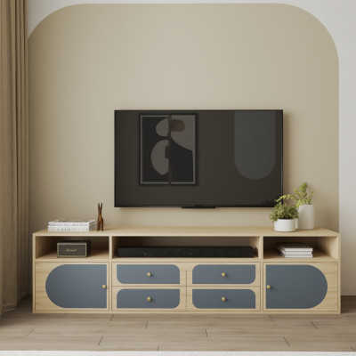 [Happy Home Furniture] BANA, Kệ TV 2 cửa mở - 4 ngăn kéo, 200cm x 40cm x 52cm ( DxRxC), KTV_033