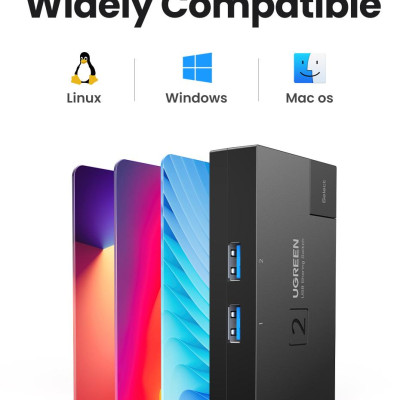 Ugreen UG15149CM618TK 2 vào 1 ra Bộ gộp USB 3.0 hỗ trợ tốc độ 5Gbps kèm 2 cáp 2 đầu USB 3.0 dài 1.5M Màu Đen - HÀNG CHÍNH HÃNG