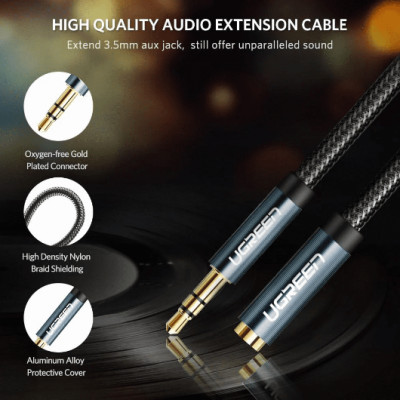 Dây nối dài dây loa 3,5mm (Cáp AV nối dài 1 đầu đực 1 đàu cái) mạ vàng Chính Hãng Ugreen - Từ 1,5m đến 5m