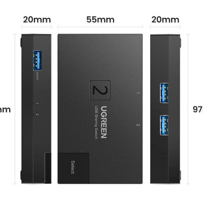 Ugreen UG15149CM618TK 2 vào 1 ra Bộ gộp USB 3.0 hỗ trợ tốc độ 5Gbps kèm 2 cáp 2 đầu USB 3.0 dài 1.5M Màu Đen - HÀNG CHÍNH HÃNG