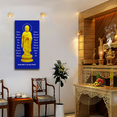 Tranh gỗ treo tường trang trí nhà cửa mẫu phật adida tượng vàng, tam thánh, thích ca mâu ni, Tranh Phật Giáo HPV-133 (30 x 60 cm)