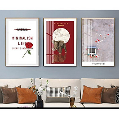 Bộ 3 tranh treo tường trang trí phòng khách,phòng ăn, phòng ngủ HOA HỒNG ĐỎ SANG TRỌNG PVP_HD48