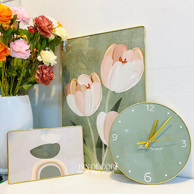 Tranh treo tường tráng gương hoa tulip hồng trang trí phòng khách- phòng ngủ - nhà hàng - khách  sạn (kèm đinh 3 chân)