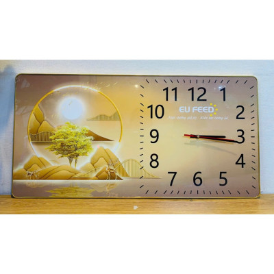 (ẢNH THẬT)Tranh đồng hồ hươu vàng nghệ thuật bo viền vàng trang trí quà tặng tân gia khai trương