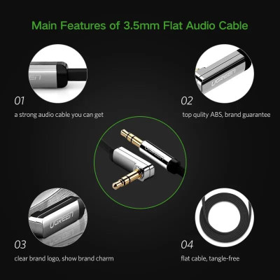 Ugreen UG10596AV119TK 0.5M màu Đen Cáp âm thanh 2 đầu 3.5mm dương đầu vuông góc mạ vàng - HÀNG CHÍNH HÃNG