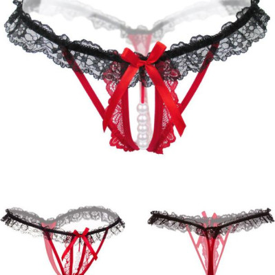  Quần lót mở đáy đính hạt - đen đỏ