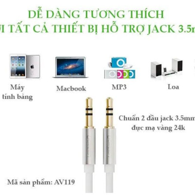 Ugreen UG10750AV119TK 0.5M màu Trắng Cáp âm thanh 2 đầu 3.5mm dương dây tròn TPE cao cấp - HÀNG CHÍNH HÃNG